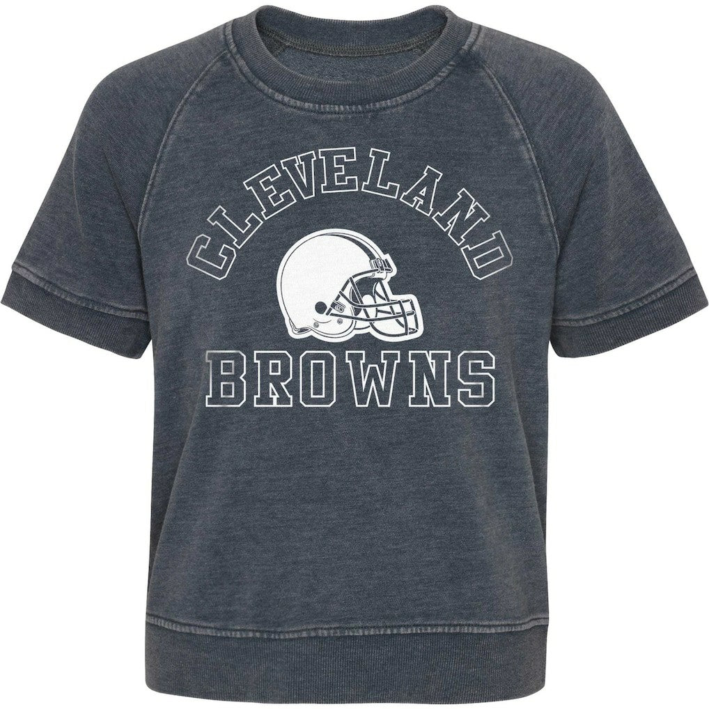 Cleveland Browns Girls Juniors Cheer Squad Raglan T-Shirt - Heather Charcoal - NFL