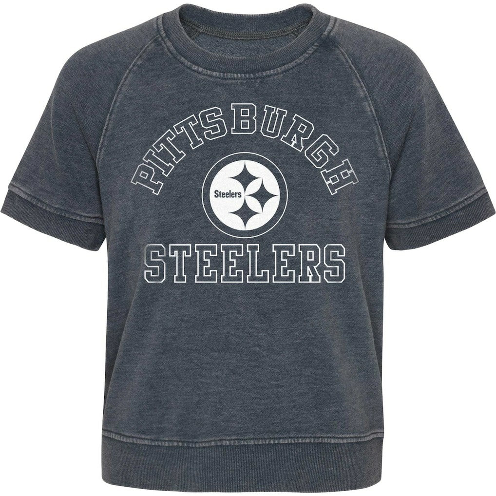 Pittsburgh Steelers Girls Juniors Cheer Squad Raglan T-Shirt - Heather Charcoal - NFL