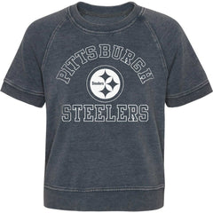 Pittsburgh Steelers Girls Juniors Cheer Squad Raglan T-Shirt - Heather Charcoal - NFL