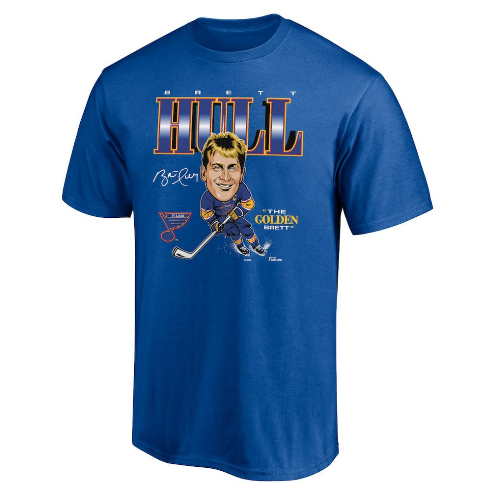 Brett Hull St. Louis Blues Player Caricature T-Shirt - Blue | NHL Lifestyle