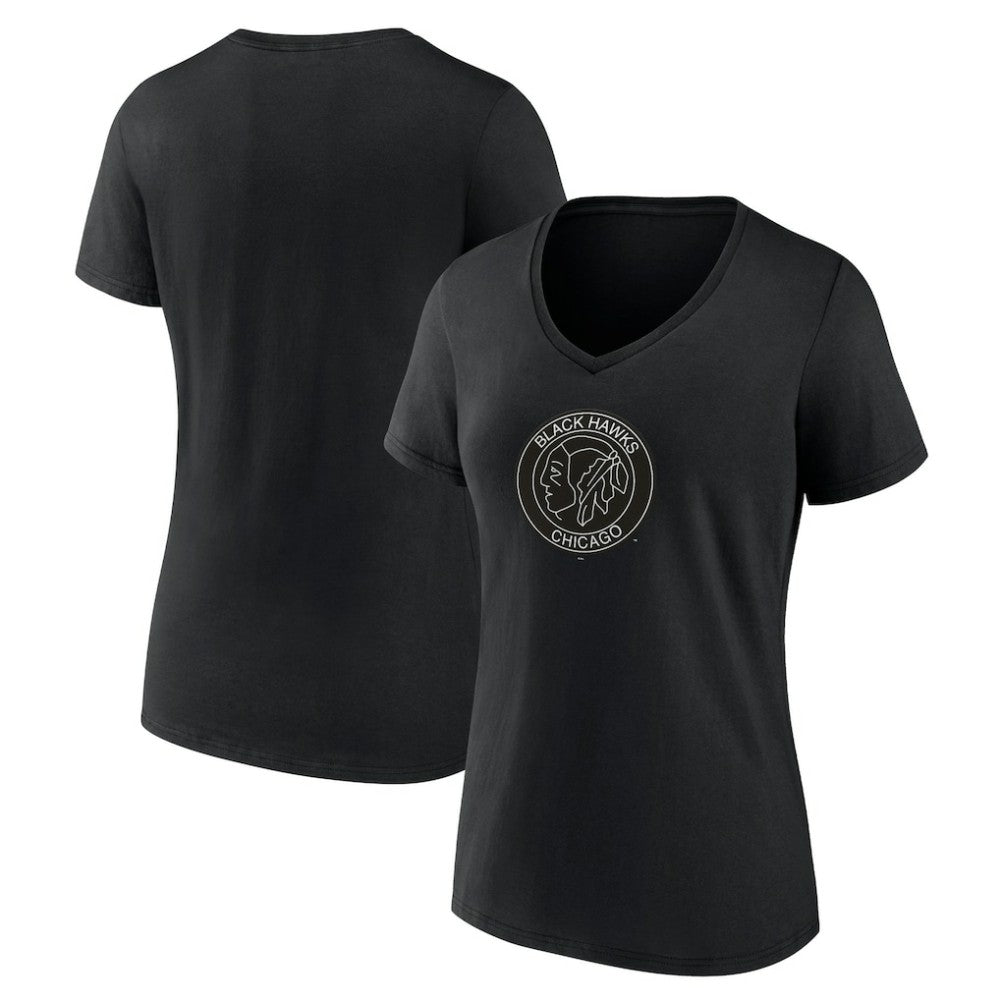Chicago Blackhawks Women's Alternate Logo V-Neck T-Shirt - Black | NHL discount