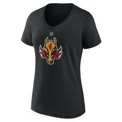 Calgary Flames Women's Alternate Logo V-Neck T-Shirt - Black | NHL Clearance