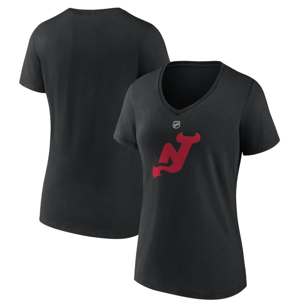 New Jersey Devils Women's Alternate Logo V-Neck T-Shirt - Black | NHL Clearance