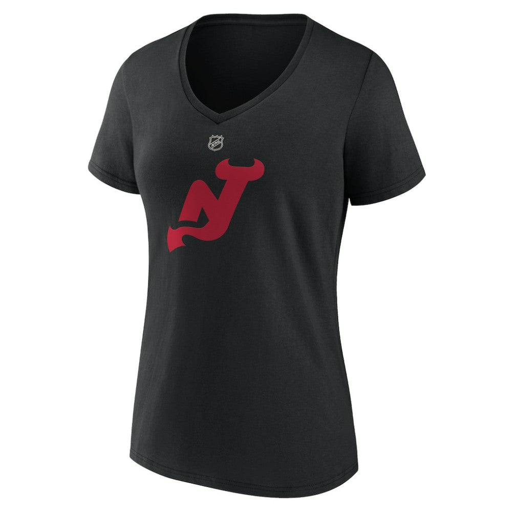 New Jersey Devils Women's Alternate Logo V-Neck T-Shirt - Black | NHL Clearance