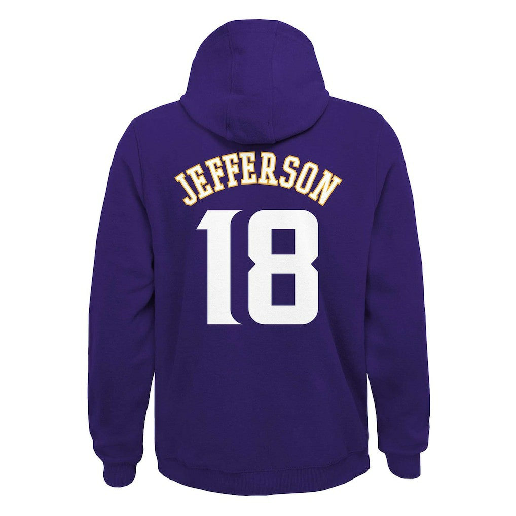 Justin Jefferson Minnesota Vikings Youth Mainliner Player Name & Number Pullover Hoodie - Purple - NFL