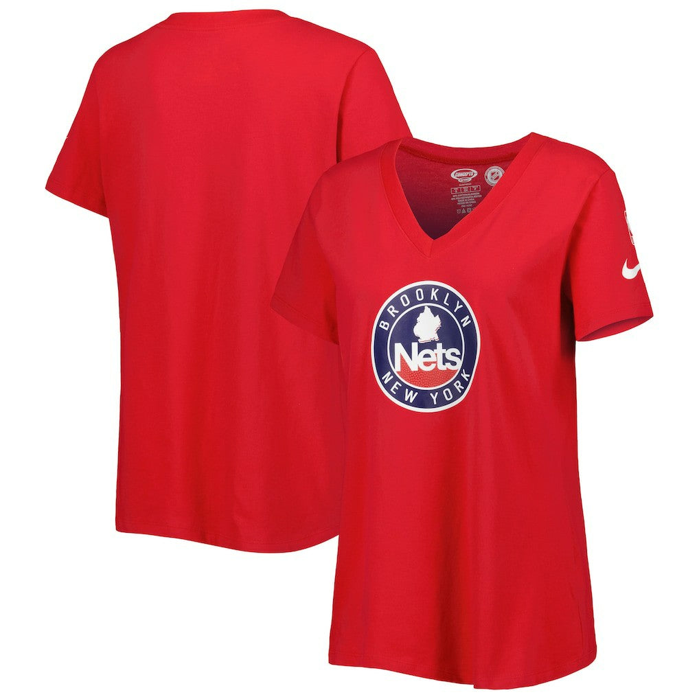 Nike Brooklyn Nets Women's Local Performance V-Neck T-Shirt Red