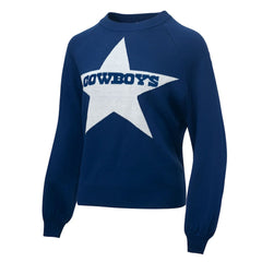 Dallas Cowboys Lauren James Women's Wordmark Star Raglan Pullover Sweater - Navy - NFL