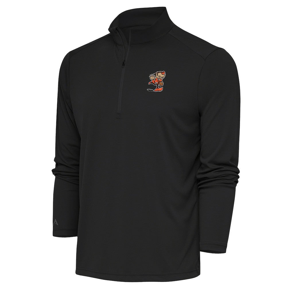 Cleveland Browns Antigua Team Logo Tribute Quarter-Zip Pullover Top - Charcoal - NFL