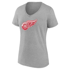 Detroit Red Wings Women's Primary Logo Team V-Neck T-Shirt - Heather Gray | NHL Lifestyle