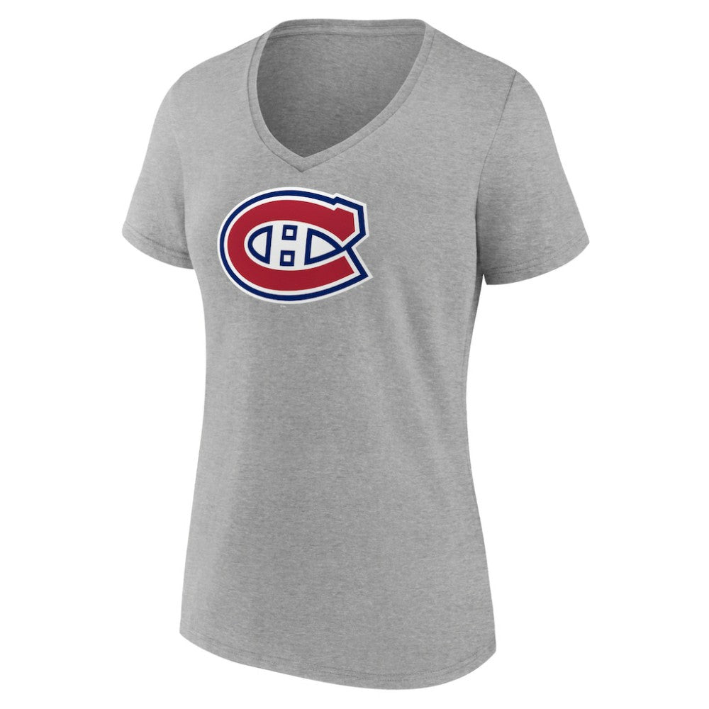 Montreal Canadiens Women's Primary Logo Team V-Neck T-Shirt - Heather Gray | NHL Clearance