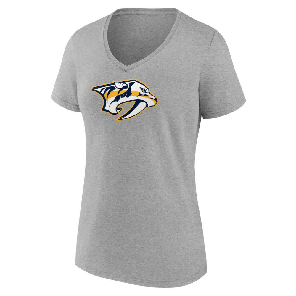 Nashville Predators Women's Primary Logo Team V-Neck T-Shirt - Heather Gray | NHL online