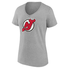 New Jersey Devils Women's Primary Logo Team V-Neck T-Shirt - Heather Gray | NHL on sale