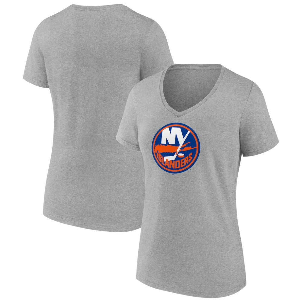 New York Islanders Women's Primary Logo Team V-Neck T-Shirt - Heather Gray | NHL on sale