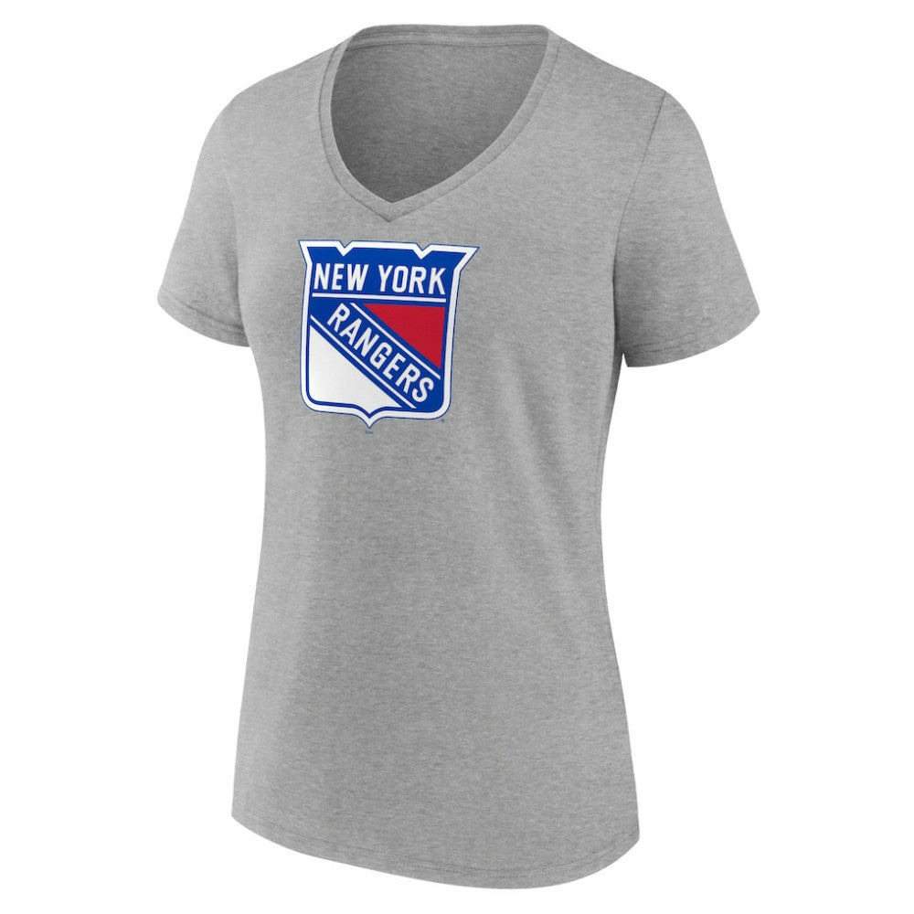New York Rangers Women's Primary Logo Team V-Neck T-Shirt - Heather Gray | NHL near me
