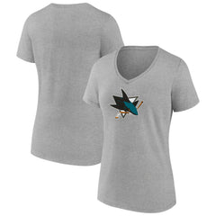 San Jose Sharks Women's Primary Logo Team V-Neck T-Shirt - Heather Gray | NHL on sale