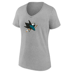 San Jose Sharks Women's Primary Logo Team V-Neck T-Shirt - Heather Gray | NHL on sale