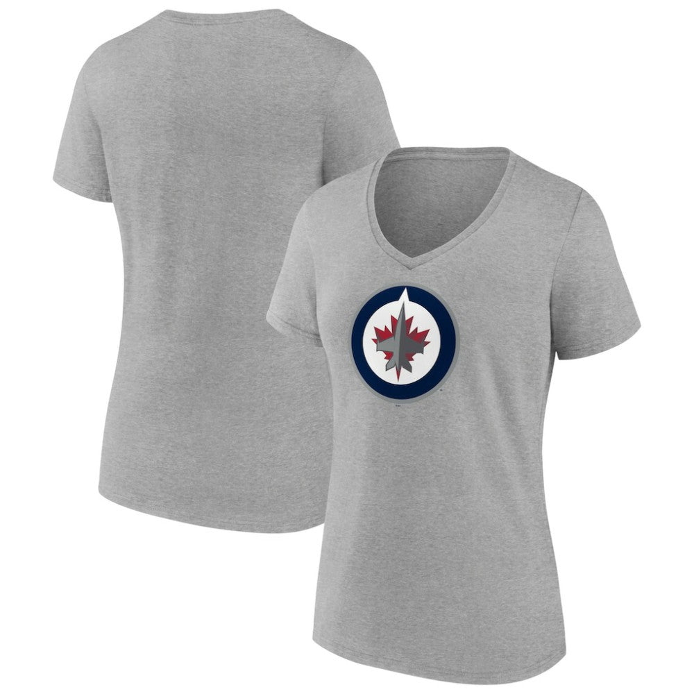 Winnipeg Jets Women's Primary Logo Team V-Neck T-Shirt - Heather Gray | NHL Lifestyle