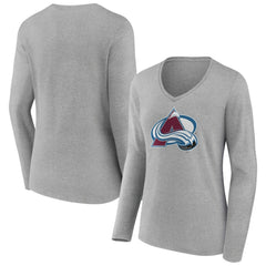 Colorado Avalanche Women's Primary Logo Team Long Sleeve V-Neck T-Shirt - Heather Gray | NHL sale