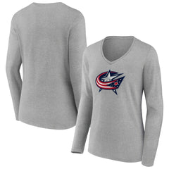 Columbus Blue Jackets Women's Primary Logo Team Long Sleeve V-Neck T-Shirt - Heather Gray | NHL discount