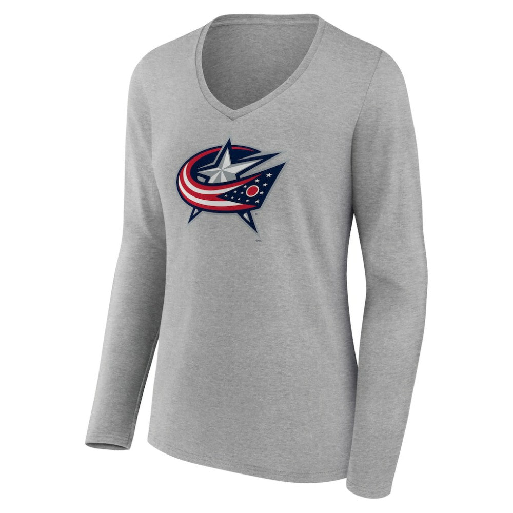 Columbus Blue Jackets Women's Primary Logo Team Long Sleeve V-Neck T-Shirt - Heather Gray | NHL discount