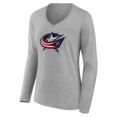 Columbus Blue Jackets Women's Primary Logo Team Long Sleeve V-Neck T-Shirt - Heather Gray | NHL discount
