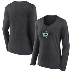 Dallas Stars Women's Primary Team Logo Long Sleeve V-Neck T-Shirt - Heather Charcoal | NHL Lifestyle