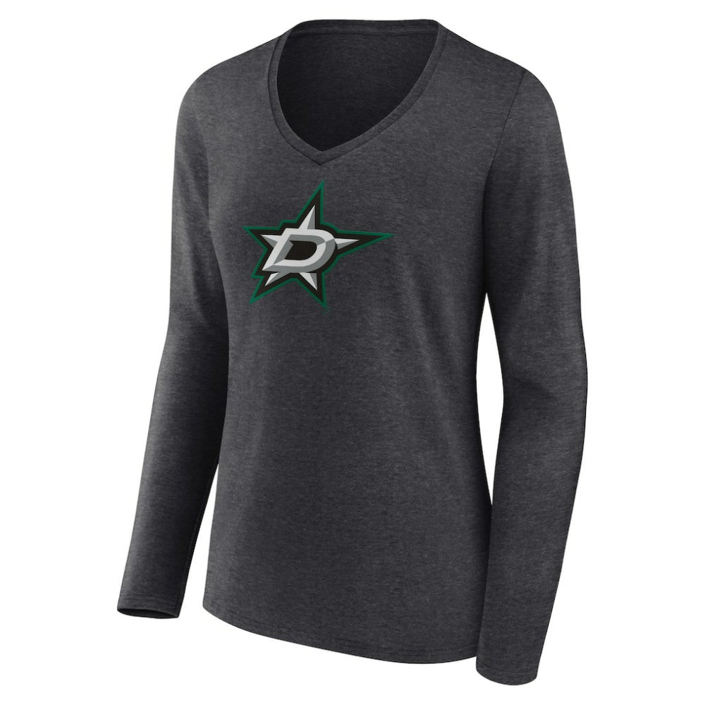 Dallas Stars Women's Primary Team Logo Long Sleeve V-Neck T-Shirt - Heather Charcoal | NHL Lifestyle