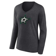 Dallas Stars Women's Primary Team Logo Long Sleeve V-Neck T-Shirt - Heather Charcoal | NHL Lifestyle