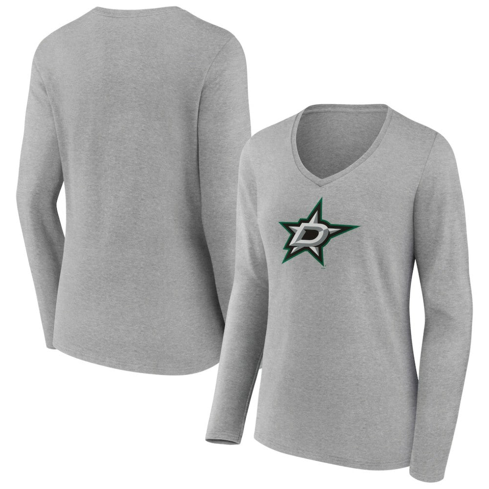 Dallas Stars Women's Primary Logo Team Long Sleeve V-Neck T-Shirt - Heather Gray | NHL sale