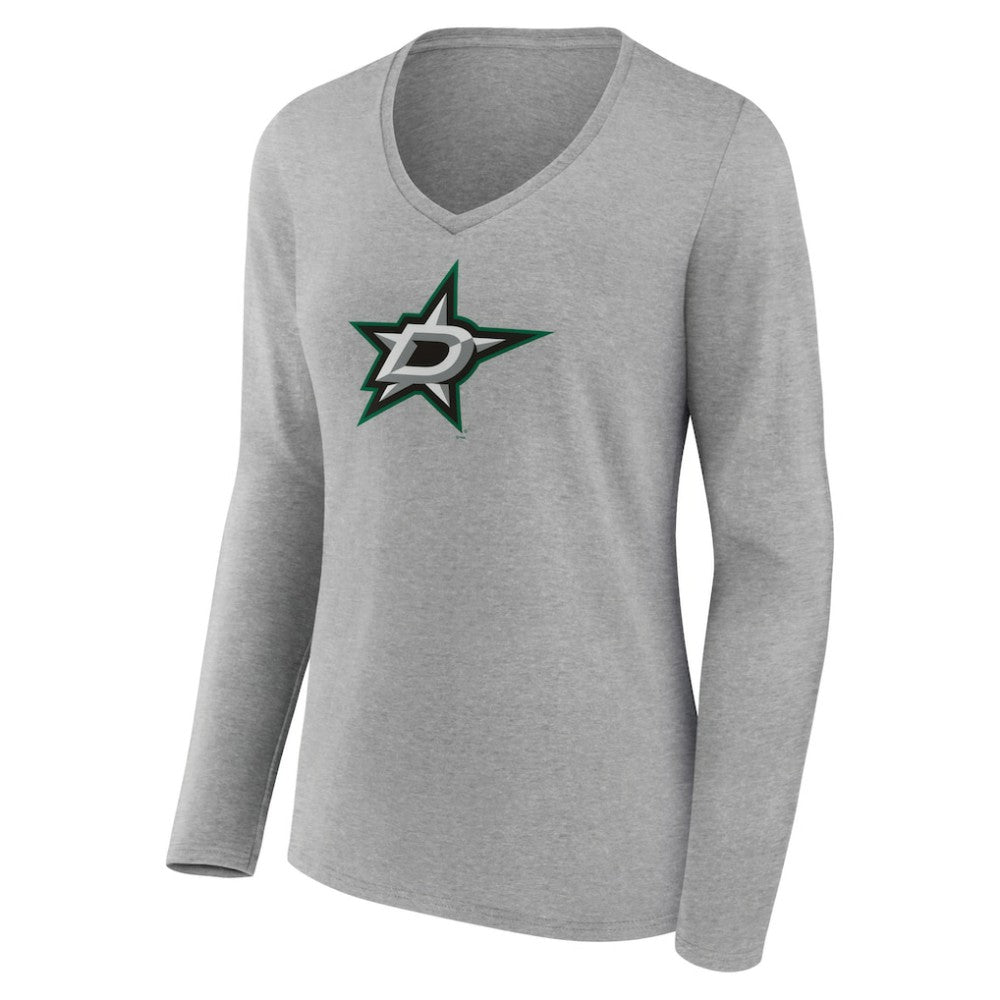 Dallas Stars Women's Primary Logo Team Long Sleeve V-Neck T-Shirt - Heather Gray | NHL sale