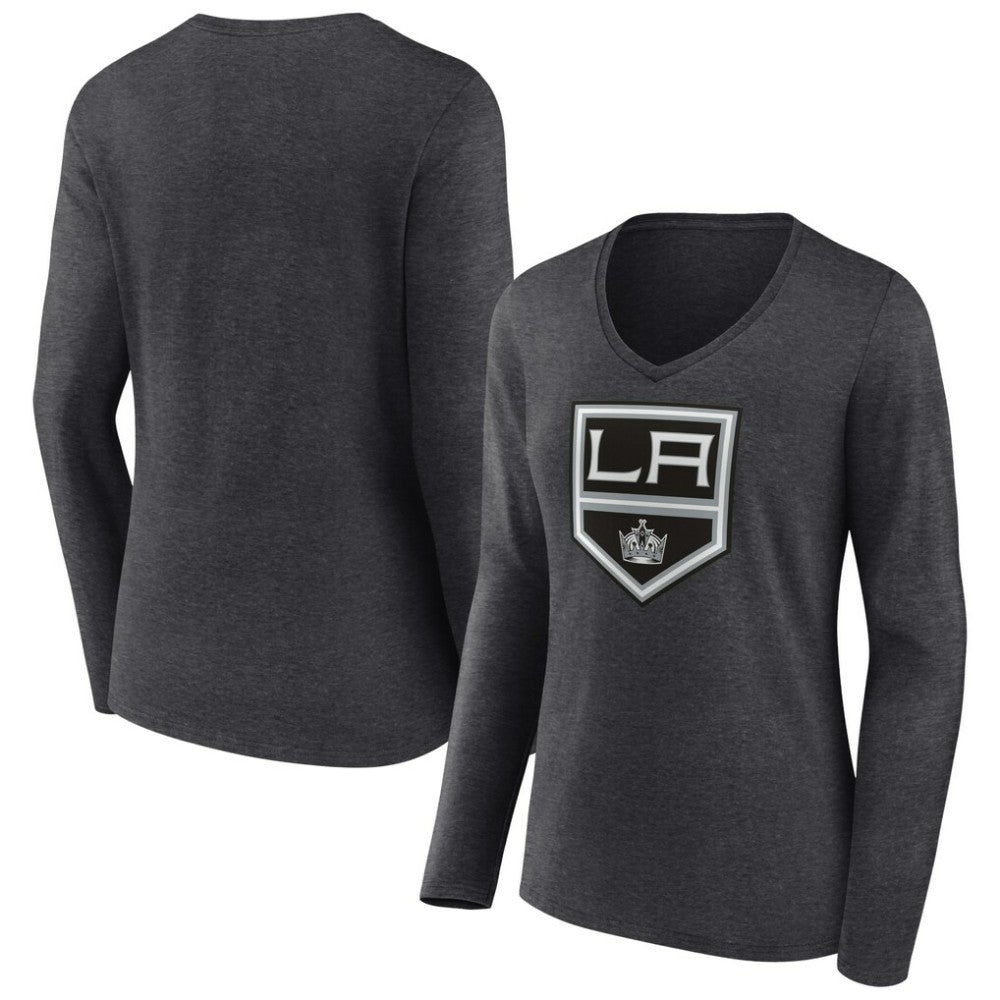 Los Angeles Kings Women's Primary Team Logo Long Sleeve V-Neck T-Shirt - Heather Charcoal | NHL online