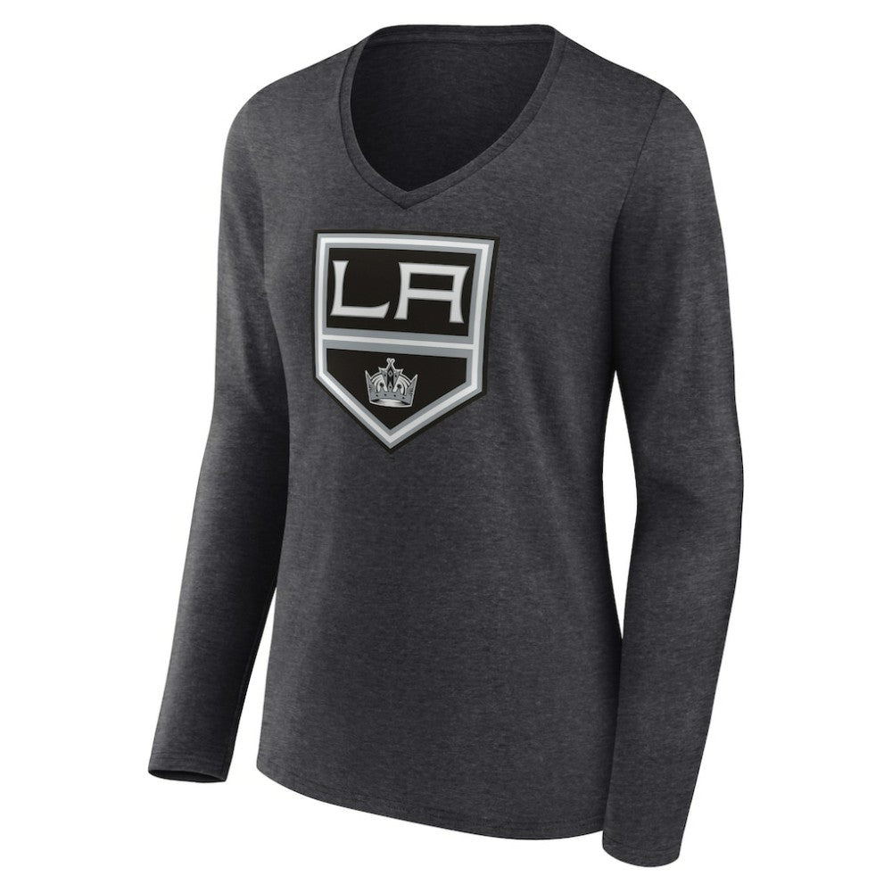 Los Angeles Kings Women's Primary Team Logo Long Sleeve V-Neck T-Shirt - Heather Charcoal | NHL online