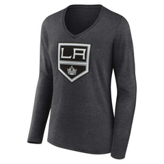 Los Angeles Kings Women's Primary Team Logo Long Sleeve V-Neck T-Shirt - Heather Charcoal | NHL online
