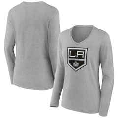 Los Angeles Kings Women's Primary Logo Team Long Sleeve V-Neck T-Shirt - Heather Gray | NHL online