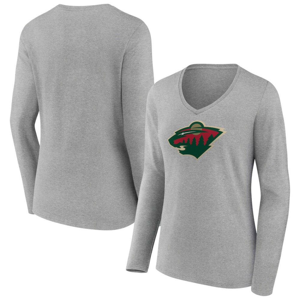 Minnesota Wild Women's Primary Logo Team Long Sleeve V-Neck T-Shirt - Heather Gray | NHL on sale