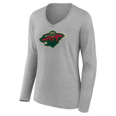 Minnesota Wild Women's Primary Logo Team Long Sleeve V-Neck T-Shirt - Heather Gray | NHL on sale