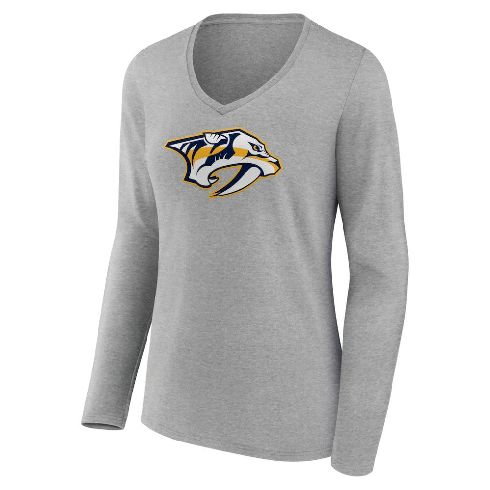 Nashville Predators Women's Primary Logo Team Long Sleeve V-Neck T-Shirt - Heather Gray | NHL discount
