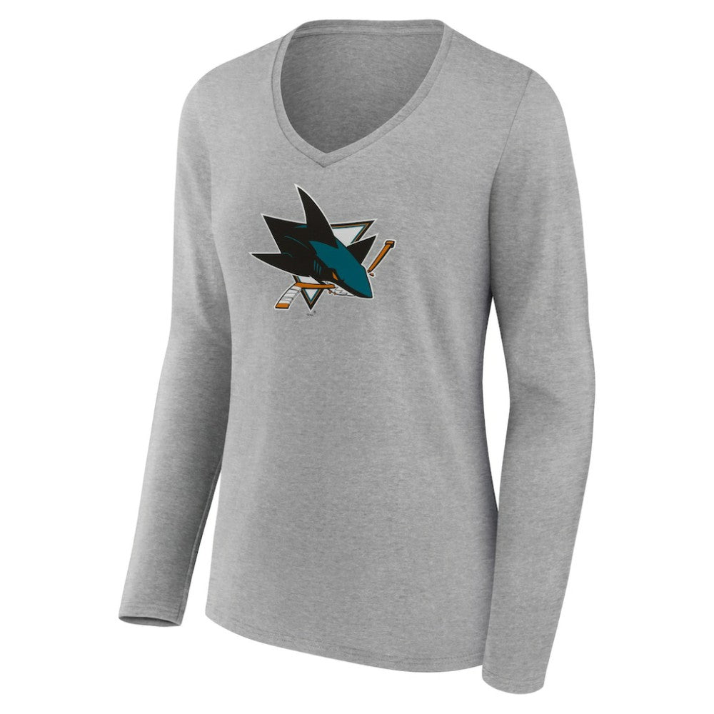 San Jose Sharks Women's Primary Logo Team Long Sleeve V-Neck T-Shirt - Heather Gray | NHL discount