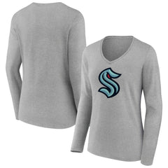 Seattle Kraken Women's Primary Logo Team Long Sleeve V-Neck T-Shirt - Heather Gray | NHL discount