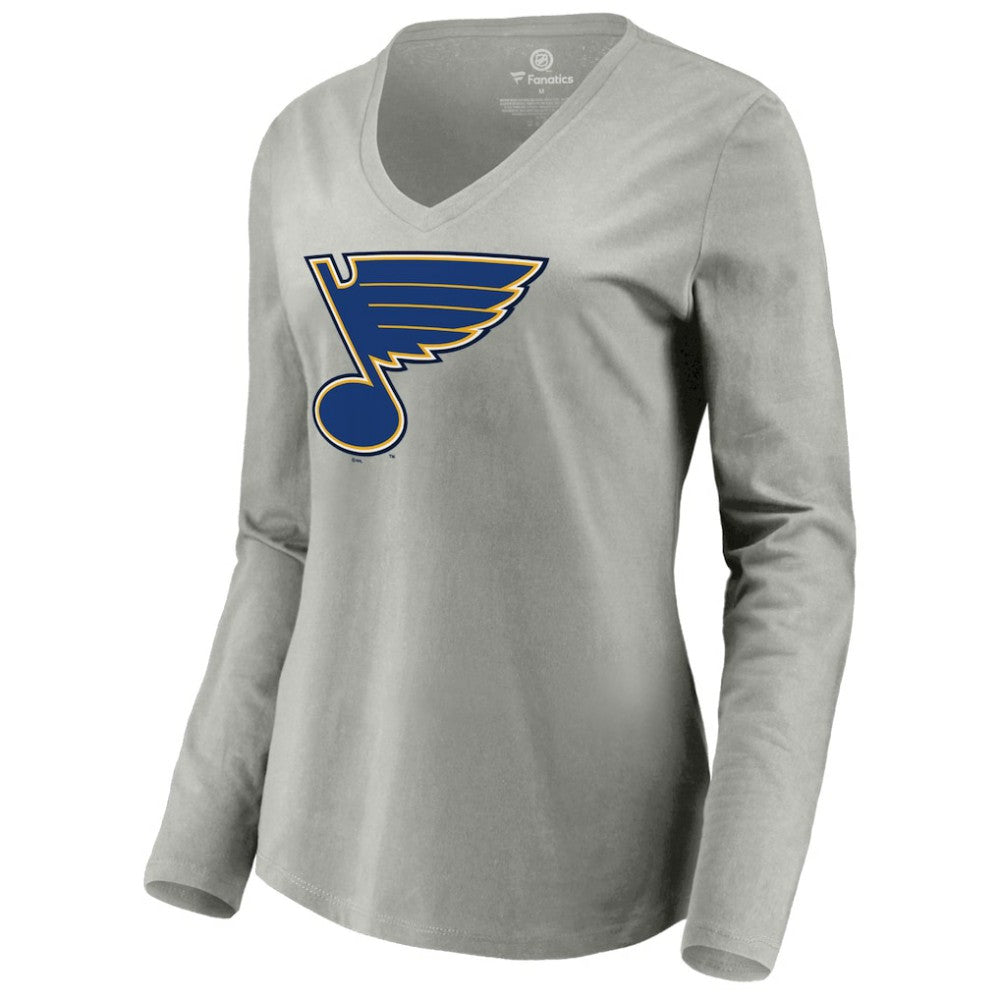 St. Louis Blues Women's Primary Logo Team Long Sleeve V-Neck T-Shirt - Heather Gray | NHL near me