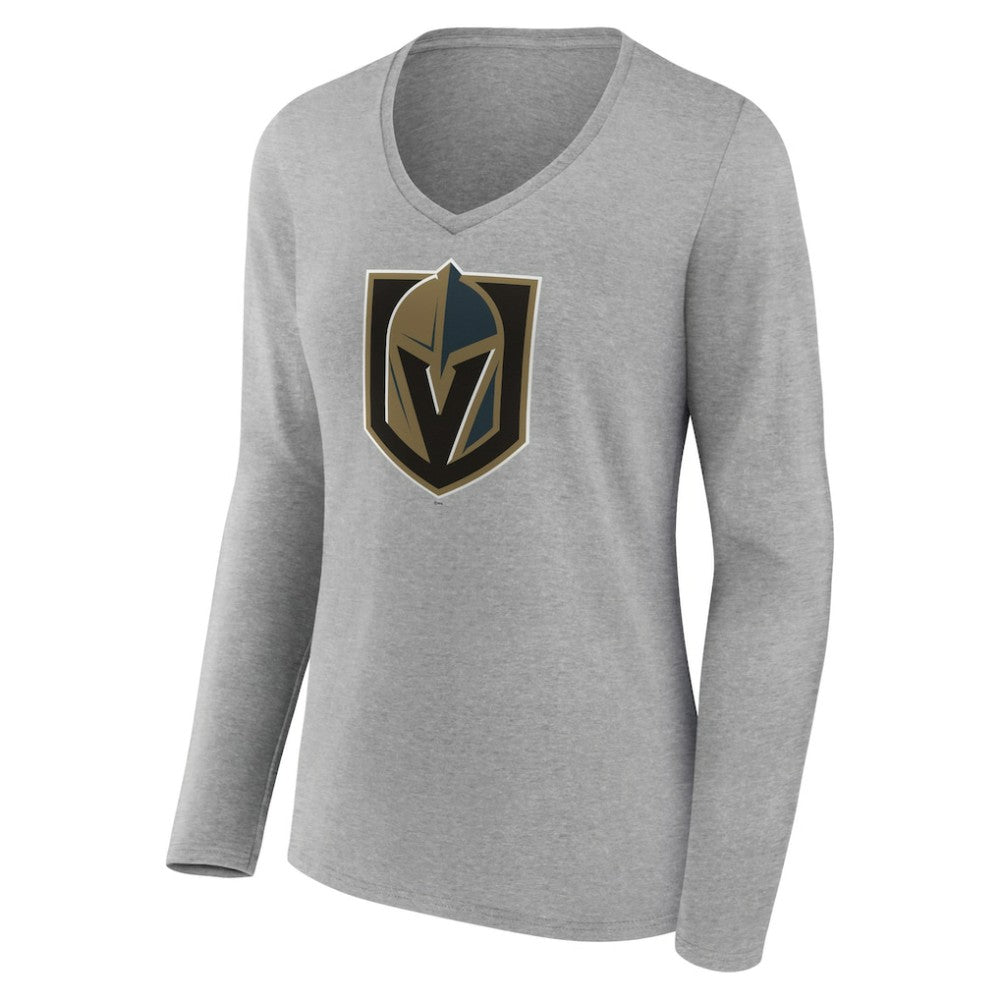 Vegas Golden Knights Women's Primary Logo Team Long Sleeve V-Neck T-Shirt - Heather Gray | NHL sale