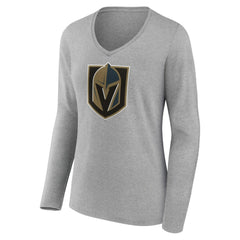 Vegas Golden Knights Women's Primary Logo Team Long Sleeve V-Neck T-Shirt - Heather Gray | NHL sale