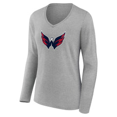 Washington Capitals Women's Primary Logo Team Long Sleeve V-Neck T-Shirt - Heather Gray | NHL near me