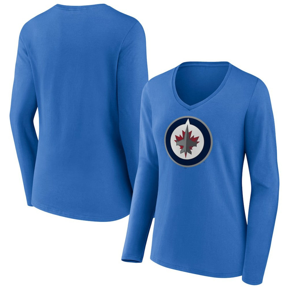 Winnipeg Jets Women's Primary Team Logo Long Sleeve V-Neck T-Shirt - Blue | NHL sale