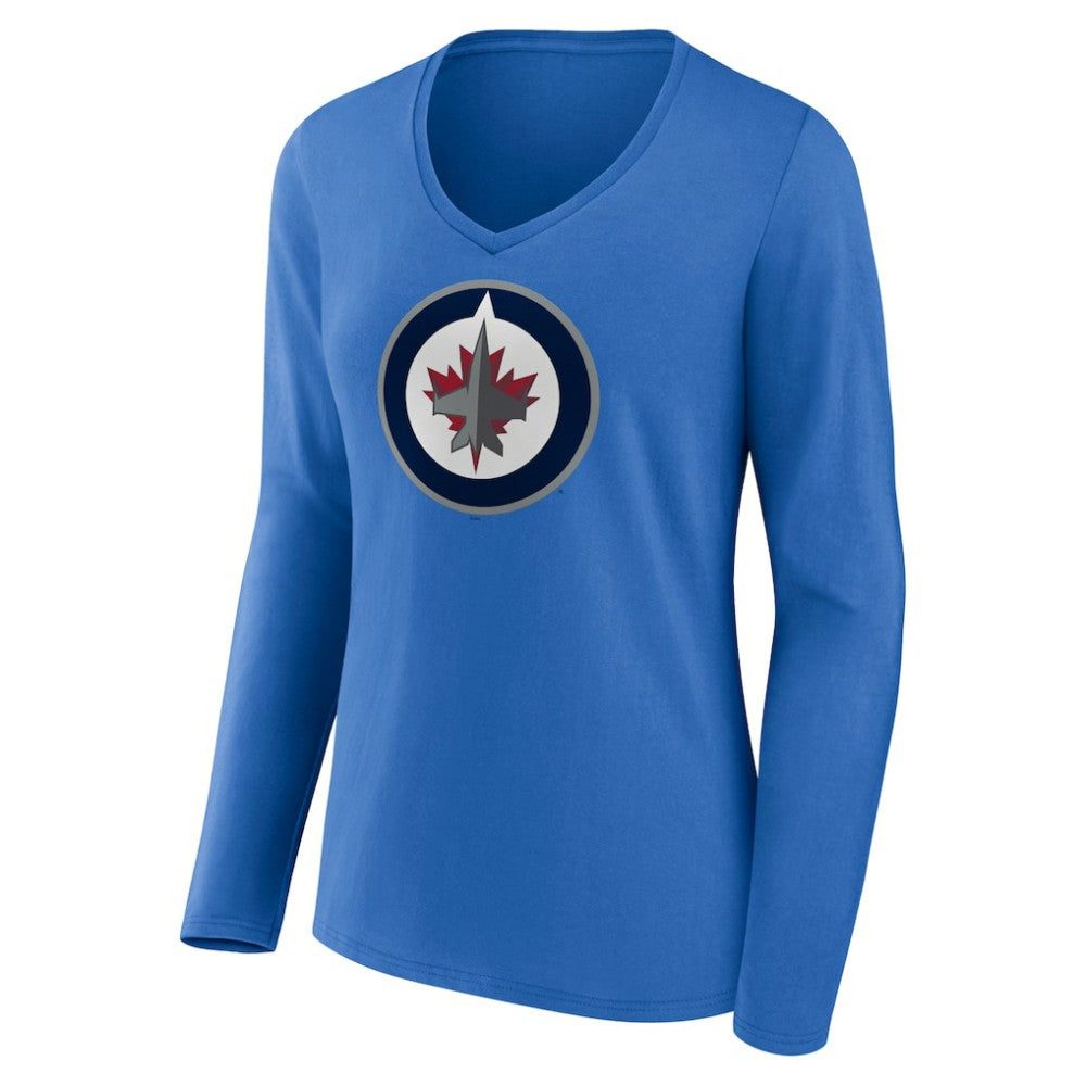 Winnipeg Jets Women's Primary Team Logo Long Sleeve V-Neck T-Shirt - Blue | NHL sale
