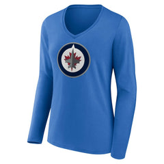 Winnipeg Jets Women's Primary Team Logo Long Sleeve V-Neck T-Shirt - Blue | NHL sale