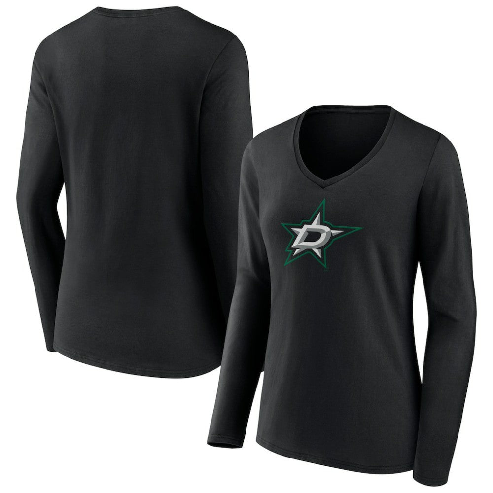 Dallas Stars Women's Primary Team Logo Long Sleeve V-Neck T-Shirt - Black | NHL Lifestyle
