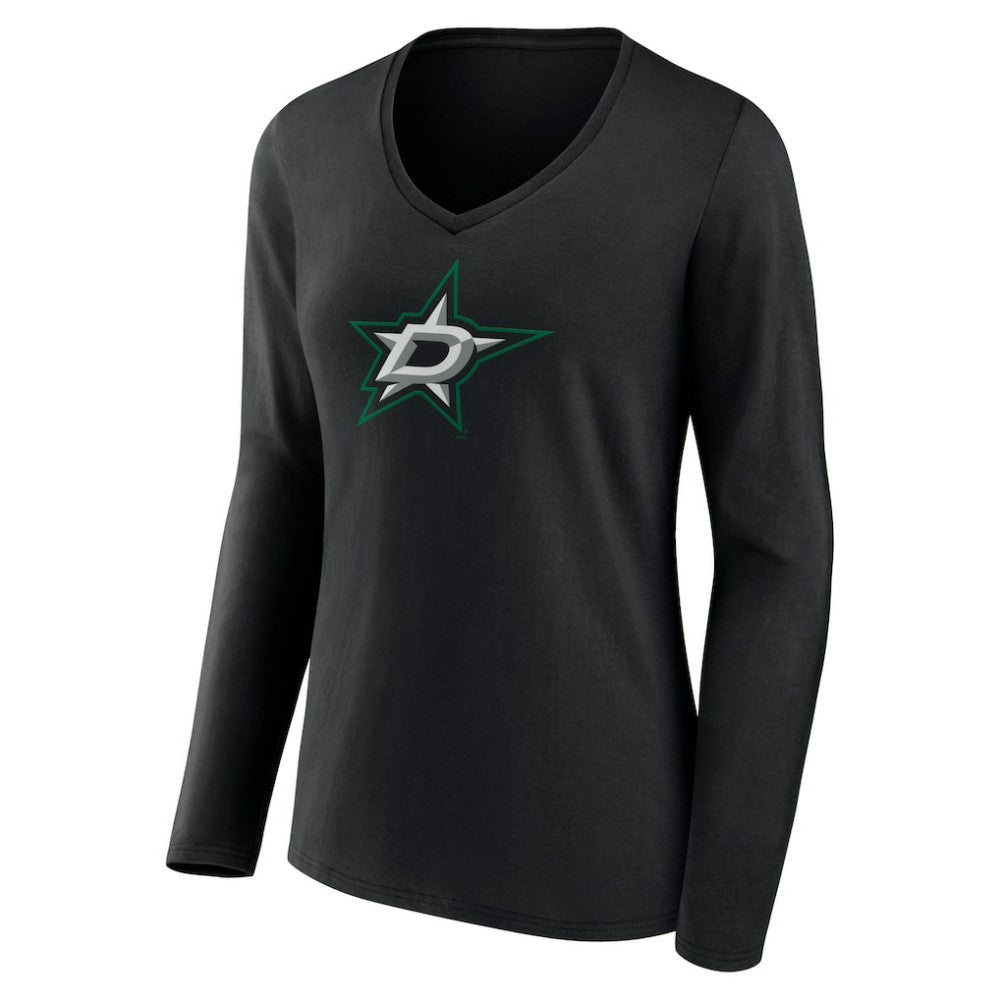Dallas Stars Women's Primary Team Logo Long Sleeve V-Neck T-Shirt - Black | NHL Lifestyle