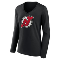 New Jersey Devils Women's Primary Team Logo Long Sleeve V-Neck T-Shirt - Black | NHL online
