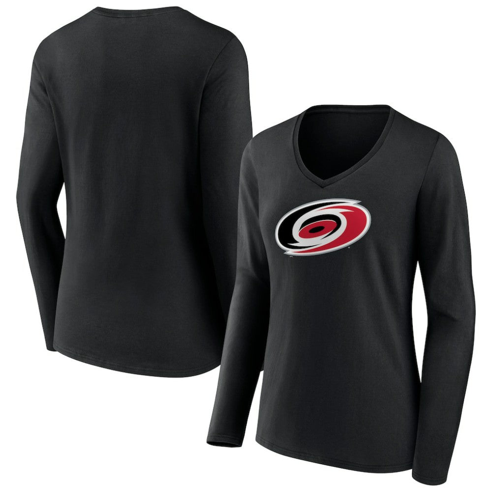 Carolina Hurricanes Women's Primary Team Logo Long Sleeve V-Neck T-Shirt - Black | NHL online